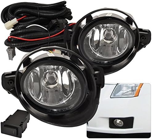 AJP Distributors For 2007 2008 2009 07 08 09 Sentra JDM VIP Replacement Driving Fog Lights Lamps Assembly Unit Left Right Wiring Harness Kit Switch (Clear)