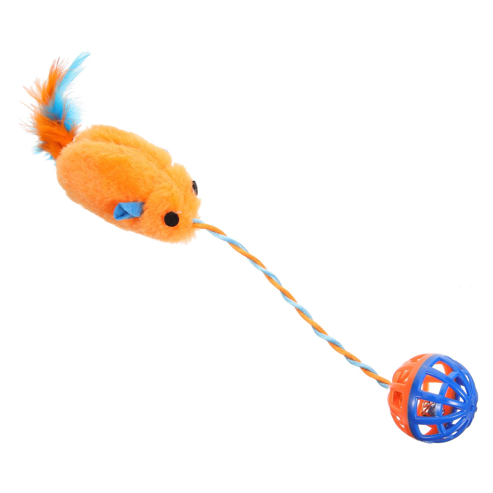Interactif pour Chats avec Souris Peluche et Clochette Plastique à Griffer pour Chat Accessoire Exercice pour Animaux Domestiques Orange