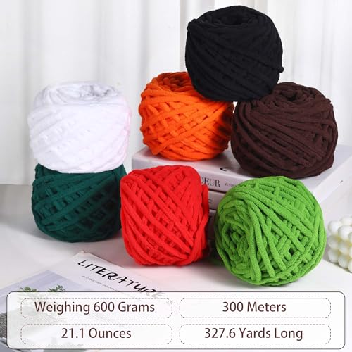 Image of 6 Pack Plush Chenille Chunky Yarn for Crocheting 100g(54.6yd) - Bulky Thick Fluffy Yarn for Knitting- Soft Velvet for Baby, Blanket Knitting Blanket Yarns- Amigurumi Yarns (C)