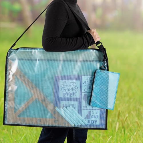 Image of 2 Pcs Art Portfolio Bag, 19x25 Inches Artwork Storage Case with Handle and Zipper, Large Clear Waterproof Poster Storage Bag for Posters Artwork Bulletin Board (Yellow and Blue)