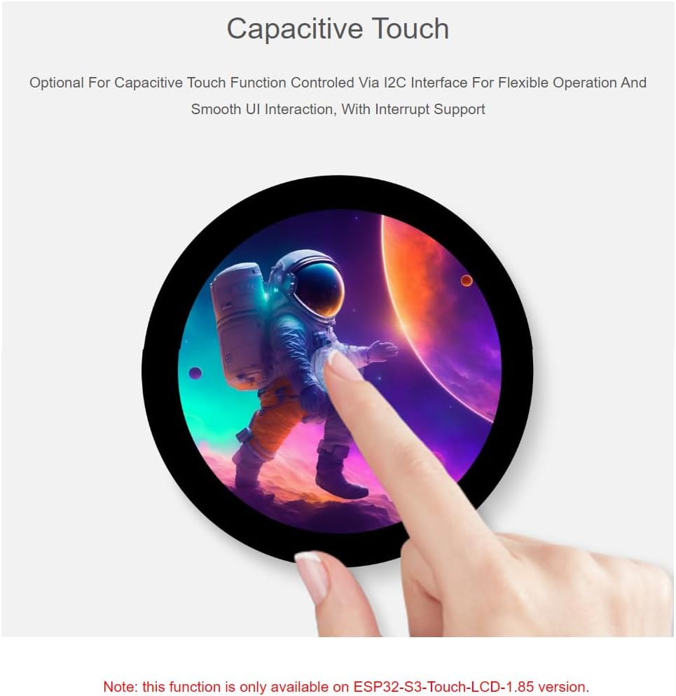 waveshare ESP32-S3 1.85inch Round Touch Display Development Board 360×360 Resolution 262K Color LCD Screen, 32-bit LX7 Dual-core Processor,Supports WiFi & Bluetooth