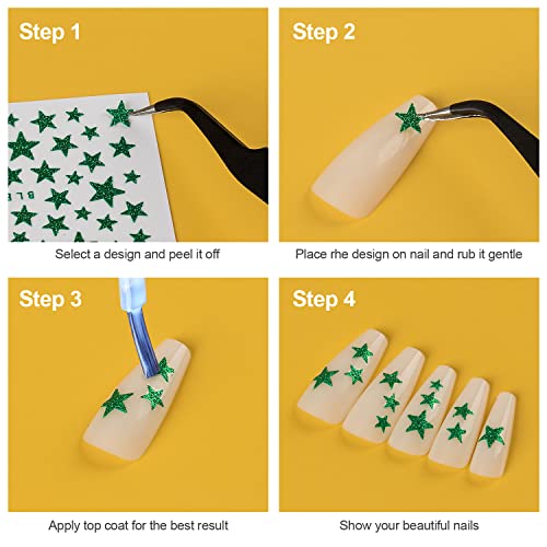 Pagow 18 Sheets Glitter Star Nail Art Sticker , Sparkly Face Body Decals Self Adhesive Manicure Embellishment, Holographic Cute Fingernail Christmas Decoration Diy Crafts Trims Gift For Women Girls -9 Colors #TOP4