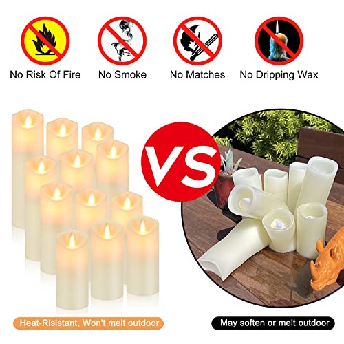 Wemarry Flameless Candles With Remote & Timers, Flickering Battery Operated Candles Outdoor Heat Resistant With Realistic Moving Wick Led Flames, Plastic Set Of 12(D 2.2" X H 5" 6" 7" 8") #TOP2