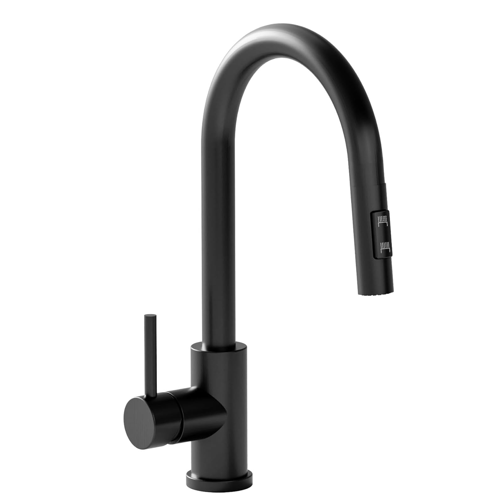 Matt Black Kitchen Taps with Pull Out Spray Single Lever Kitchen Sink Tap Gooseneck Taps for Kitchen Sink Tap with Pull Out Hose Single Hole Kitchen Mixer Tap
