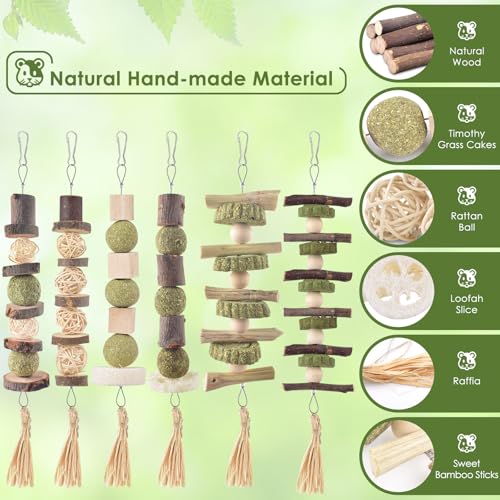 Bissap 6 peças de brinquedos para mastigar coelhos, petiscos naturais para mastigar coelho pendurado