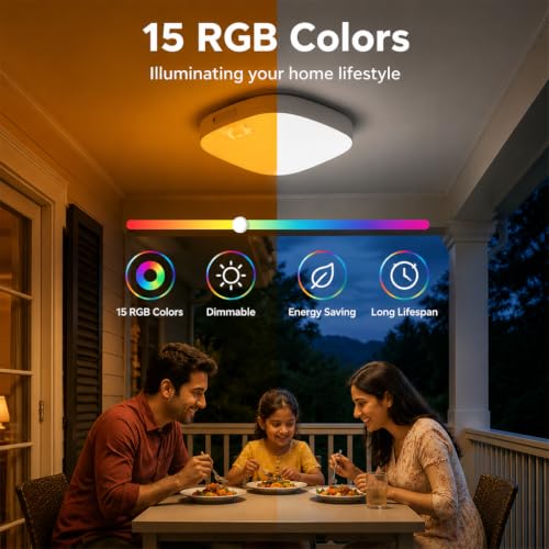 Image of ELEPHANTBOAT RGB LED Ceiling Light with Motion Sensor & Remote, Dimmable LED Sensor Light for Home Indoor, USB Rechargeable 8000mAh Ceiling Lamp Decorative Light for Bathroom, Living Room