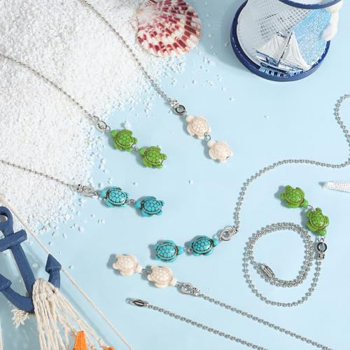 Image of CRASPIRE 12Pcs Turtle Ceiling Fan Pull Chain 3 Colors 14.37 Inch Synthetic Turquoise Summer Sea Ocean Beach Animal Hanging Charm Ornament Ball Chain Dangler Extender for Ceiling Fan Light Lamp Decor