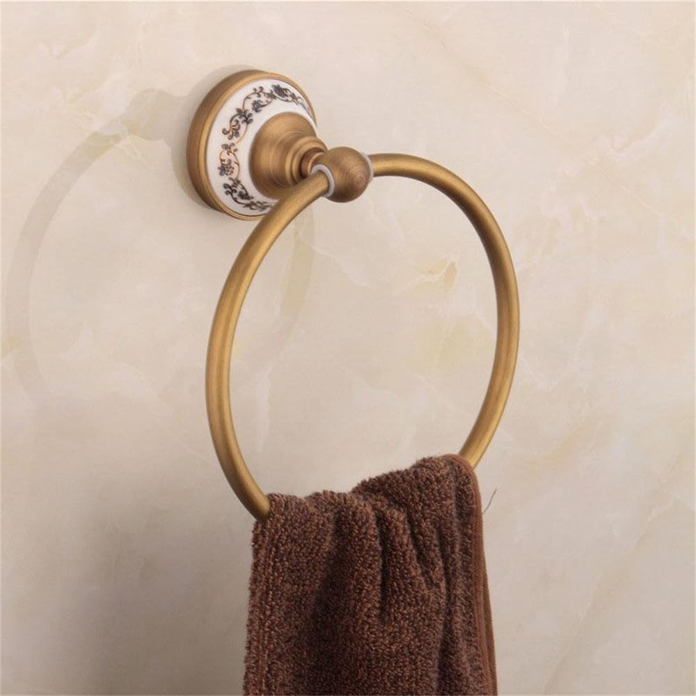 Antique Brushed Solid Brass Bathroom Accessories Sets Porcelain Bathroom Hardware Sets Ceramic Retro Bathroom Products,Towel Ring