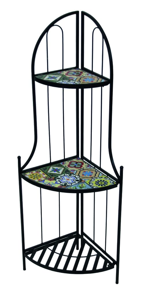 VERDELOOK | Scaffale Angolare Mosaico 3 Ripiani 30,5x30,5 H115 cm in Metallo Verniciato con Decorazioni Effetto Maiolica, Scaffale da Giardino e Interni, Portata 10 kg per Ripiano