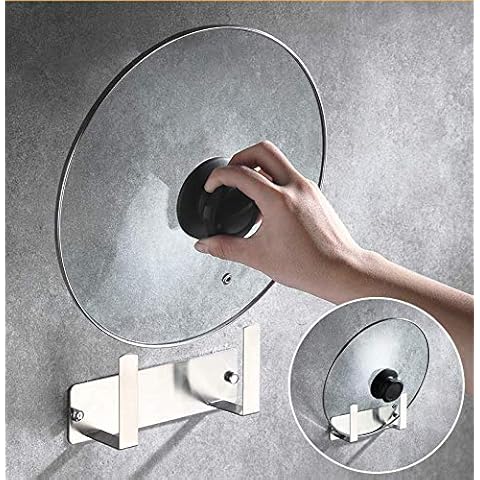 Pot Lid Rack, Wall Mounted 304 Stainless Steel Pan Lid Organizer Holder, Self-Adhesive or Mounting with Screws, Kitchen Cooking Utensil Tool (Set of 2) Cover