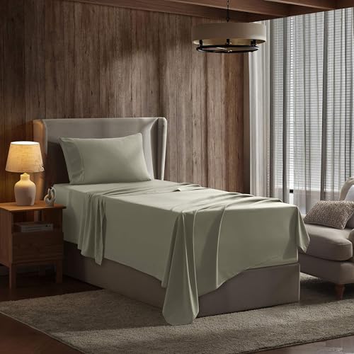 Image of Nestl Twin Bed Sheet Set - Light Green - 3-Piece Deep Pocket | Instantly Soft, Night-One Ready (No Wash Required). Fits 16-Inch Deep Pockets, 360-Degree Elastic Grip