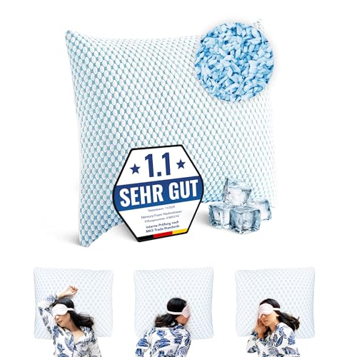 Memory Foam Kissen 80x80 – Weiches Gel-Kopfkissen für Seitenschläfer – Ergonomisches Wolkenkissen mit abnehmbarem Bezug