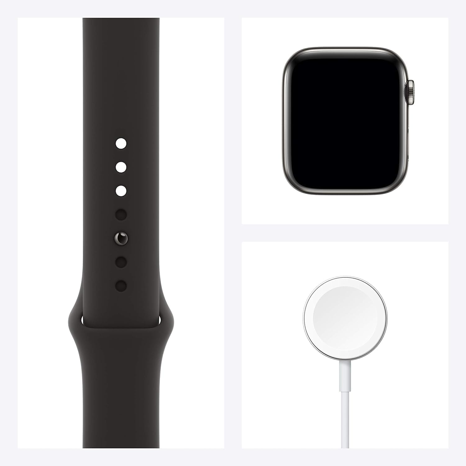Apple Watch Series 6 (GPS, 44mm) - Graphite Stainless Steel Case with Black Sport Band (Renewed)
