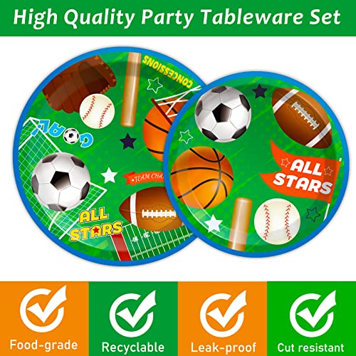 Image of Sports Party Plates Napkins Superstar Party Tableware All Star Birthday Baseball Football Soccer Basketball Disposable Paper Plates Napkins for Boy Birthday Decoration Supplies Favors 24 Guests