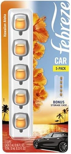 Febreze Car Hawaiian Aloha - Paquete de 5 con estuche de almacenamiento adicional