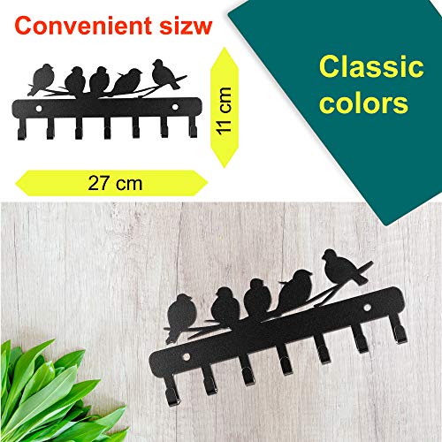 Image of Sehaz Artworks Metal Key Holder for Home | Bird Key Hooks | Key Holder for Home Decor Stylish | Key Stand for Wall (7 Hooks, Black)
