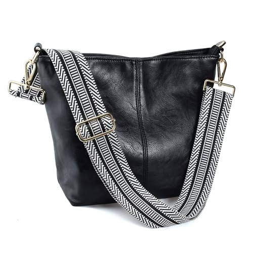 Image of Hobo Bags Vegan Leather Crossbody Bag Guitar Strap Shoulder Purses with Zipper Handbags for Women