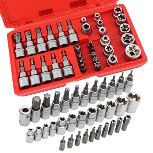 Ensemble Robuste de 34 Douilles Torx, Comprenant des Douilles Femelles, un Coffret D'embouts Torx, pour Les Outils de Mécanique Automobile(Boîte rouge)