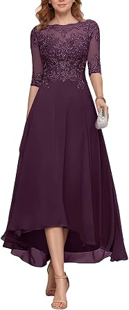 Lace Appliques Chiffon Mother of the Bride Dresses for Wedding 3/4 Sleeves Ruffles Evening Formal Gown MJ0032
