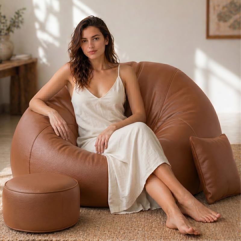 Image of Biggie Bean Bag 6XL Bean Bag Chair with Beans Filled - The Classics Bean Bag Sofa - Combo Set-Styled for Elegance with Free Cushion & Footrest (Matching Color : Xerik Tan-Brown)