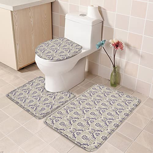 YINGD 3-teiliges Badezimmer-Teppich-Set, Badematte, Retro, Barock, europäisch, luxuriöses Blumenmuster, ultraweich… – Bild 6