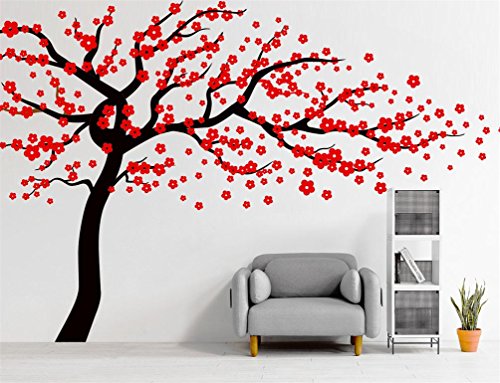 Rocwart Wall árbol de flor de la etiqueta engomada 260x170cm Black+red