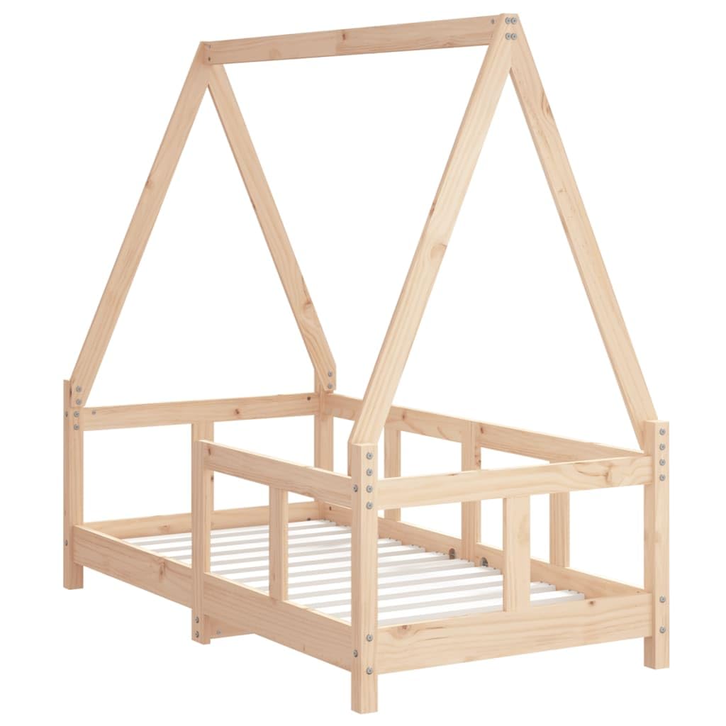 Mangloder Kinderbett 70x140 cm Massivholz Kiefer, Hausbett mit Lattenrost, Kleinkindbett für 18 Monate bis 4 Jahre, niedriger Einstieg, naturbelassenes Babybett für Kinderzimmer