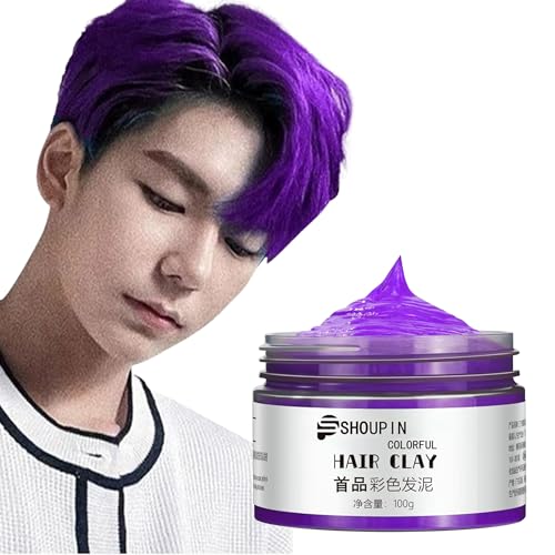 【12時間ロックカラー継続】使い捨てワックスでおしゃれヘア-複数の選択肢で髪色を自由に変えることができる!パーティーやコスプレ用のエキストラカラー、10色臨時ヘアカラーワックス、男女兼用使い洗える天然成分DIY髪色ーワックスハロウィンコスプレ (パープル)