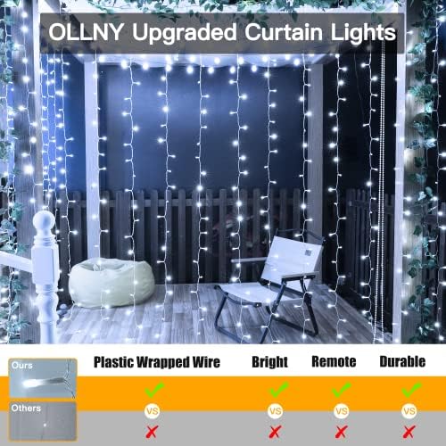 Ollny Christmas Curtain Lights Indoor - 300 LED 3m x 3m Christmas Window Lights USB Powered Waterproof Xmas Fairy Lights Outdoor with 8 Modes/Timer/Remote for Outside/Bedroom/Party/Garden Decorations