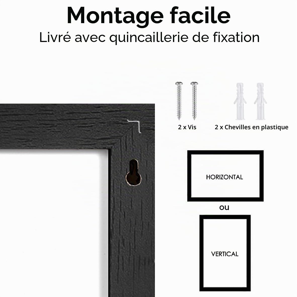 Okydoky HB-BK-6090 Tableau magnétique avec cadre en bois, écriture à la craie, à suspendre verticalement ou horizontalement, tableau de collecte magnétique, avec corde de chanvre à suspendre, 60 x 90