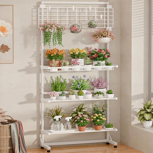 Support à fleurs d'angle pour regrouper plusieurs pots de fleurs sans encombrer le sol