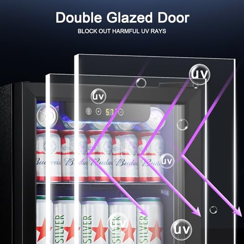 Image of Antarctic Star Mini Fridge 12 Bottle 48 Can Beverage Refrigerator Cooler with Glass Door for Soda Drinks or Wine,Freestanding Beverage Fridge for Home and Bar with Adjustable Shelving, 1.3 Cu. Ft.