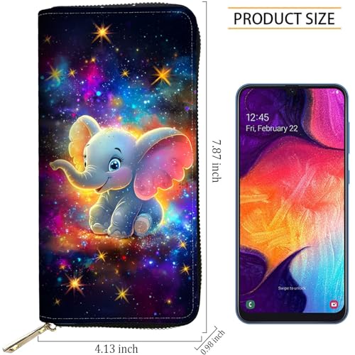 Image of RFID Blocking Leather Wallet for Women - Large Capacity Zip Around Clutch with 8 Card Slots,6 Cash Pockets & Coin Zipper,Baby Elephant and Star