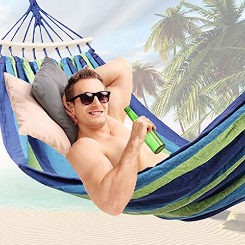 Happygo Camping Hammock Canvas Fabric Hammock 550Lbs With Anti Roll Balance Bar And Tree Strap Cotton Hammock For Camping, Backyard, Garden, Beach, Patio Gift #TOP2