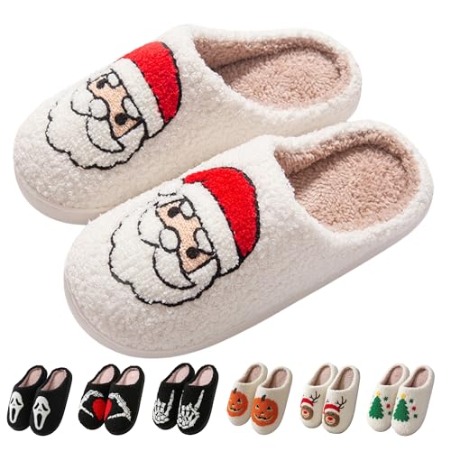 Image of Comfy Elastic Slippers for Women Men,Memory Foam Soft Plush House Slippers | halloween & christmas Fuzzy Slippers, Holiday Retro House Shoes, Indoor & Outdoor,Warm Winter Footwear