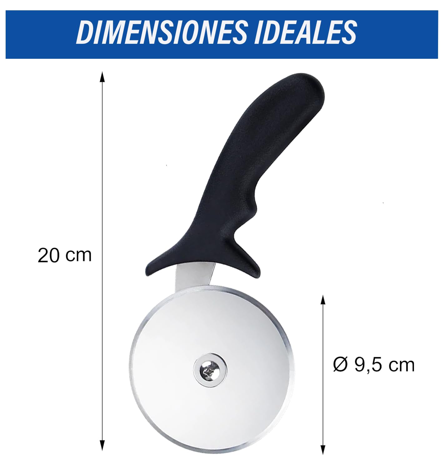 Cortapizza pack de 2. Uso doméstico y profesional. Ideal para cortar pizza en cocinas, bares, restaurantes, pizzerías y buffets. Cuchilla de acero inoxidable, agarre ergonómico y fácil limpieza