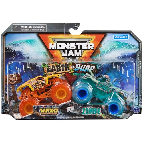 Monster Jam, Max D Earth Vs Zombie Surf 1:64 Monster Trucks - Juguete oficial para niños a partir de 3 años