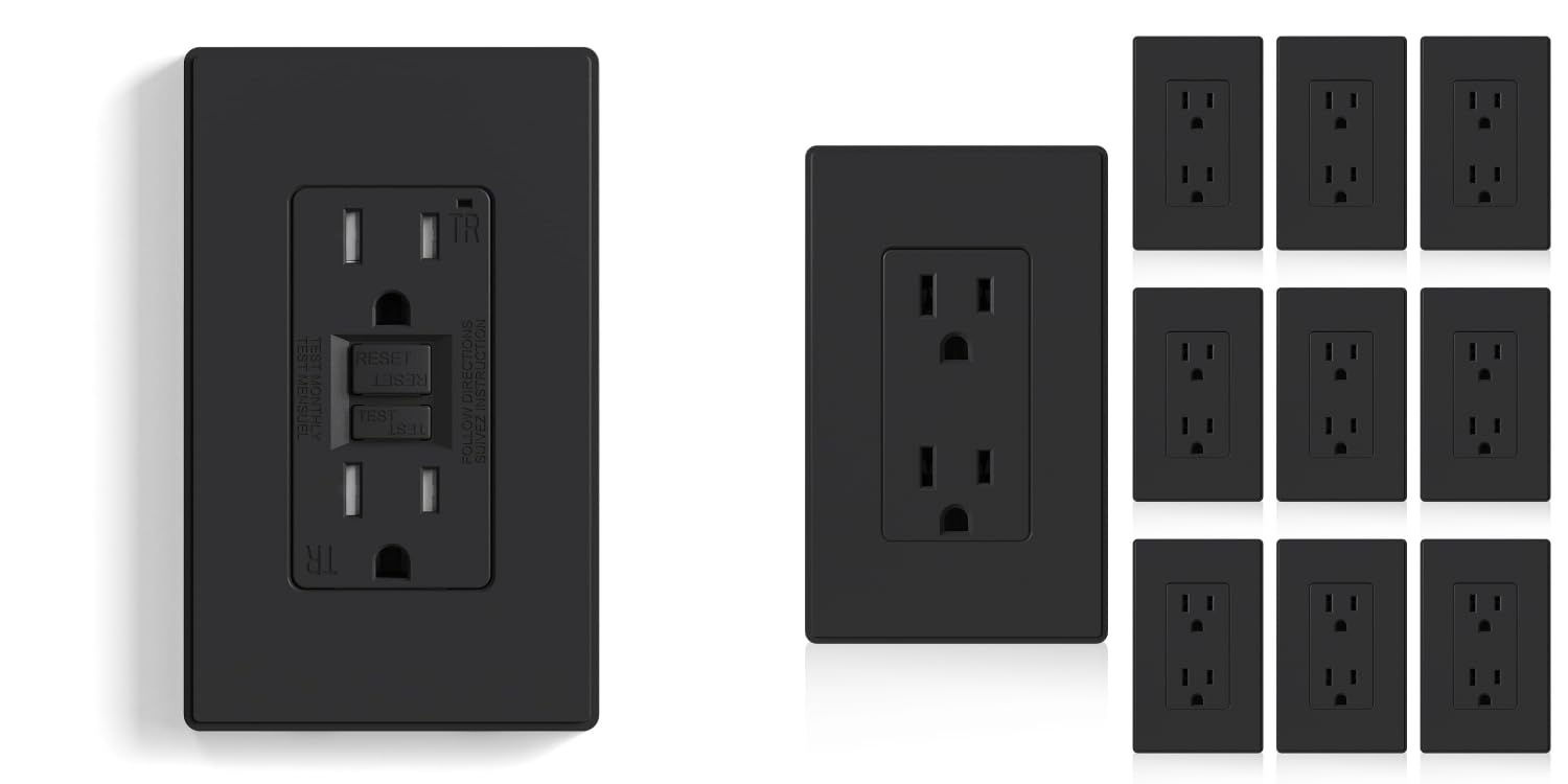 OUTLET【黒 ブラック 140㎝×30本】 ELEGRP Matte Black Tamper Resistant GFCI Outlet 15 Amp Receptacle