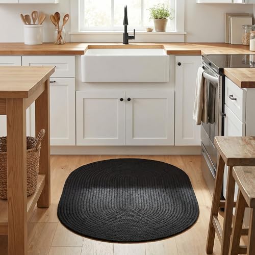 Tapete Ovalado Trenzado Negro 2x3 pies miniatura 1