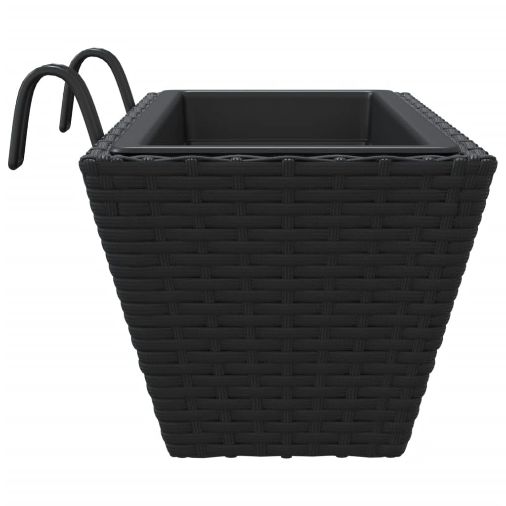 Pflanzkasten mit Haken 2 STK Schwarz Poly Rattan mit Kunststofftopf 54x22x18 cm Balkonkasten für Balkon Terrasse Garten mit Stabiler Stahlhalterung und platzsparender Aufhängung