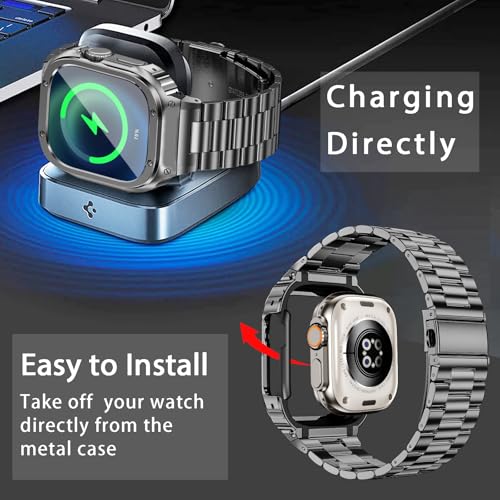 Image of MioHHR Stainless Steel Band and Case Compatible with Apple Watch Band 49mm | Men Metal Protective Bumper Cover with Straps for iWatch 49mm Series Ultra 3, Ultra 2, Ultra, Space Gray