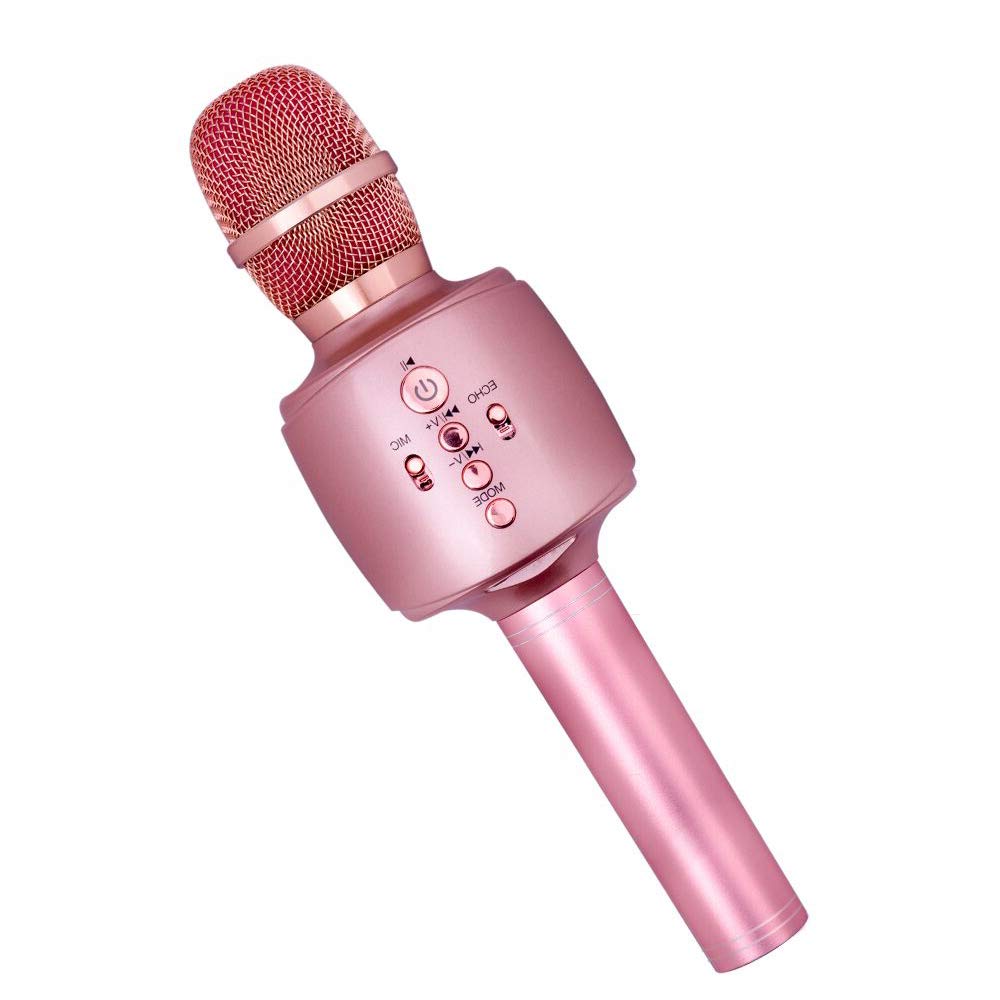 Ankuka Wireless Karaoke Microphones, 4 in 1 Handheld Portable Bluetooth Home KTV Player with 2600mAh Battery Compatible with iOS & Android, iPad for Music Playing & Recording (Rose Gold)