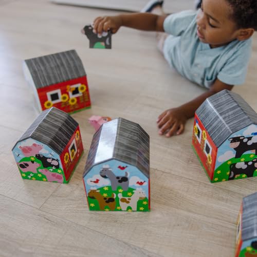 Image of Melissa & Doug Nesting and Sorting Barns and Animals with 6 Numbered Barns and Matching Wooden Animals