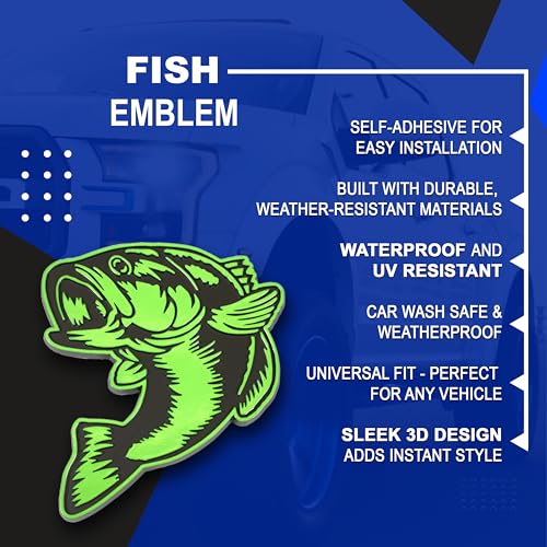 Image of Bass Emblem 3D Fish Badge - Custom Car Sticker for Car, Truck, SUV, Trunk, Hood, Fender - Set of 2 (Green)