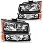DWVO Headlights Assembly Compatible with 2003 2004 2005 2006 Chevy Silverado Avalanche 1500 2500 3500 (Black Housing Amber Reflector)