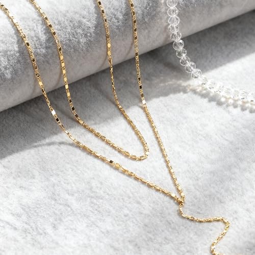 2 Stück Lange Halskette Damen,Layering Ketten Set ,14K Goldkette & Silber Wasserfest Choker Kette,Damen Gold Halskettes mit CZ Anhänger Y Kette Panzerkette Gold Halskette,für Damens Frauen Mädchen – Bild 4