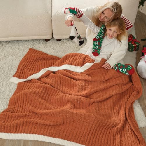 Snuggle Sac Ribbed Burnt Orange Fall Throw Blanket for Couch, Fuzzy Microfiber Knit Blankets for Couch, Sofa, Travel, Burnt Orange, 50x60 inches - Image 7