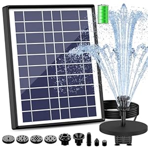 AISITIN 6,5W Solar Springbrunnen für Außen, Eingebaute 1500mAh Batterie Solarbrunnen für Draussen, Schwimmender Fontäne Pumpe mit 10 Fontänenstile für Garten,Vogel-Bad,Teich,Fisc...