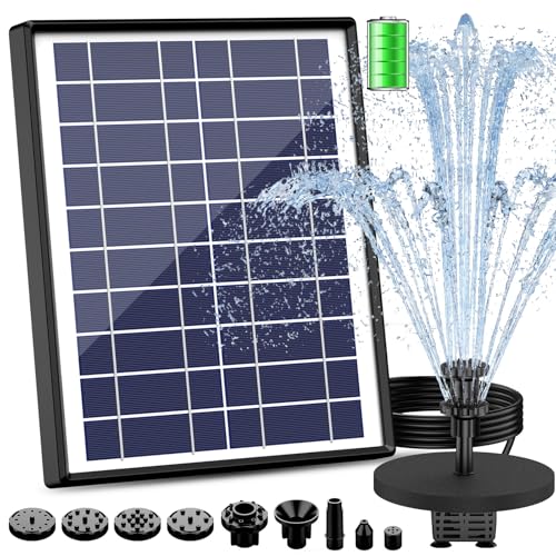 AISITIN 6.5W Solar Fountain with Battery Backup, Upgraded Solar Pond Pump, Solar Floating Fountain Water Feature with 10 Fountain Styles for Garden, Bird Bath, Pond and Fish Container