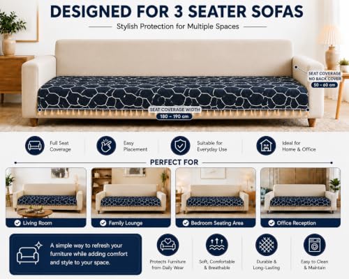 Image of Velvet Quilted Sofa Cover for 3 Seater (70 x 24 Inches) | Black | Anti-Slip Soft Washable Sofa Seat Cover | Furniture Protector with Tassels
